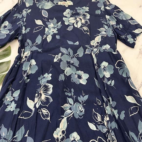 Katy D Womens Vintage 90s Babydoll Dress Size 18 Blue Floral Short Sleeve - Picture 3 of 9